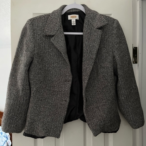Talbots PETITES Black & White Mottled Jacket Blazer Womens Size 14 Petite - Picture 1 of 6